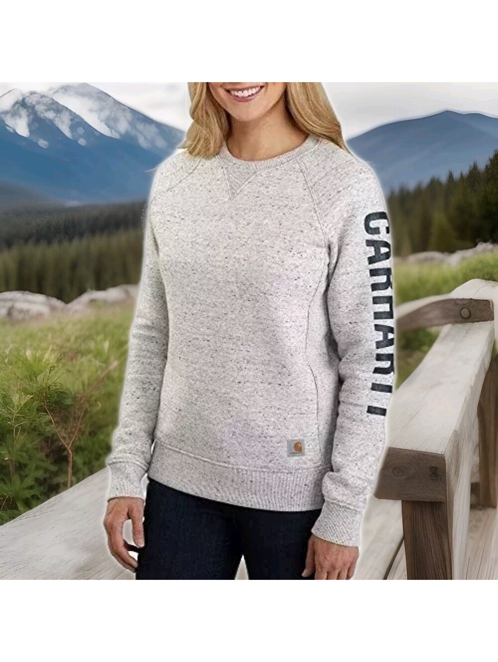 Carhartt Relaxed Fit Crewneck Graphic Sweatshirt Heather Gray Women Small 4-6